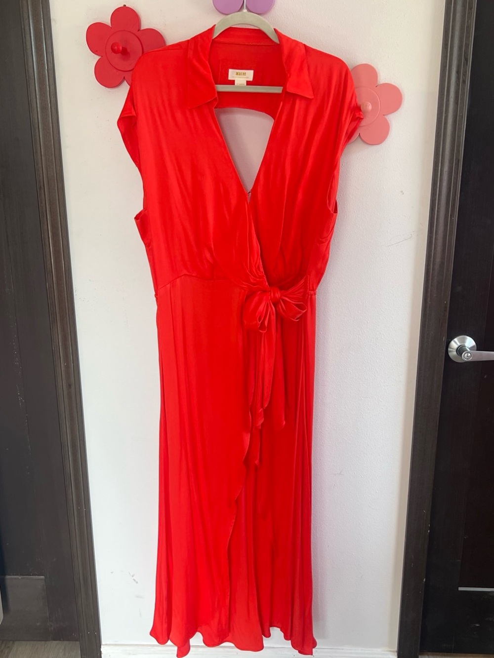 Anthropologie Vibrant Red Wrap Maxi Dress with Tie